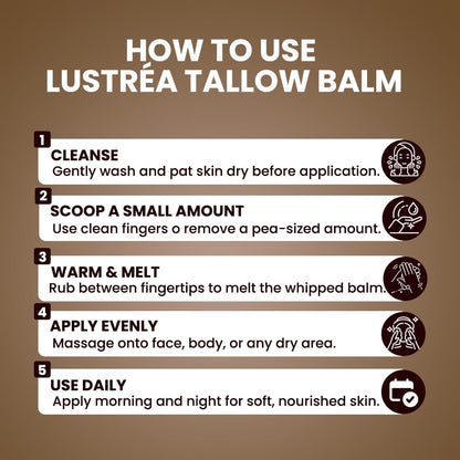 LUSTRÉA Whipped Tallow Cream – 4oz | Grass-Fed Organic Fragrance-Free Balm