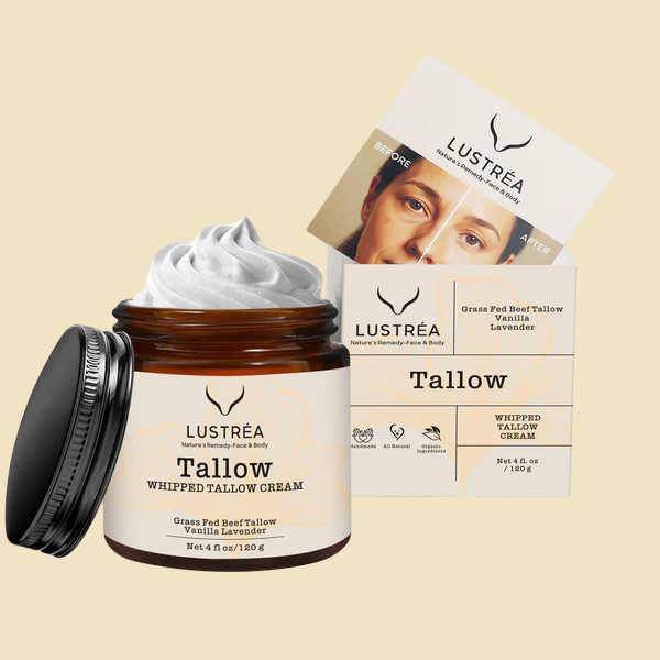 LUSTRÉA Whipped Tallow Balm – 4oz | Grass-Fed Organic Moisturizer with Vanilla & Lavender