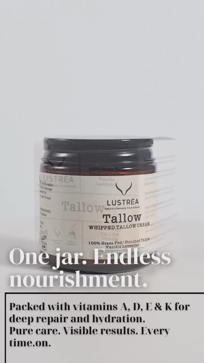 LUSTRÉA Whipped Tallow Balm – 4oz | Grass-Fed Organic Moisturizer with Vanilla & Lavender